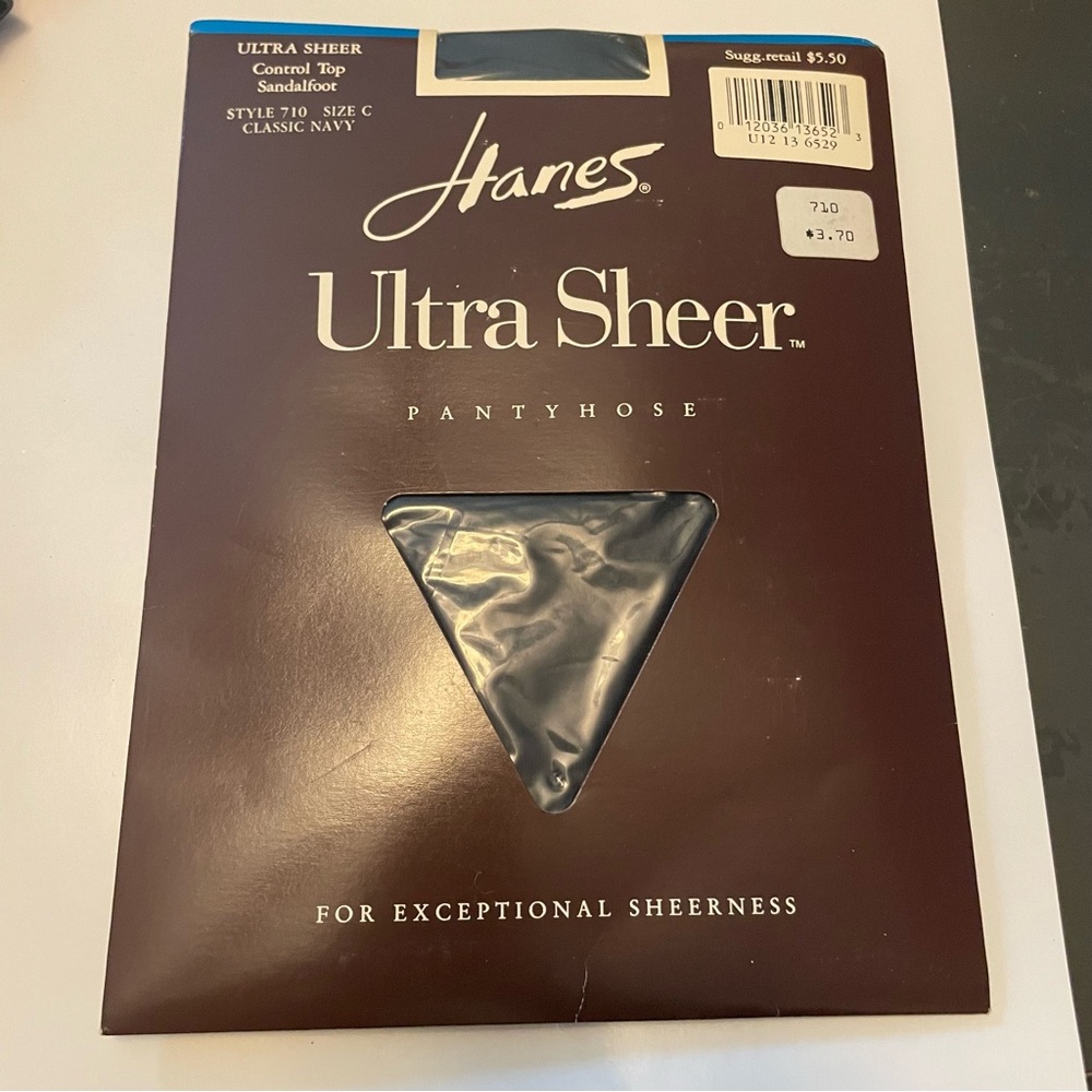 VTG Hanes Ultra Sheer Control Top 710 size c Pantyhose Classic Navy sandlefoot